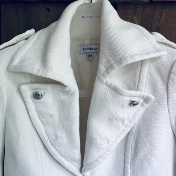 BEBE Rare Vintage Cropped Fitted Jersey Off-white Jacket Lined 💯 Cotton S - Picture 4 of 12